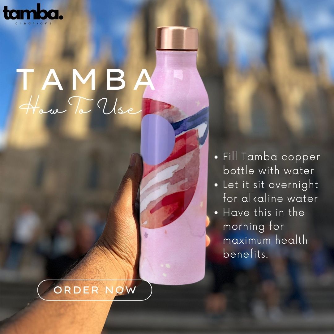 🌌 Abstract Saturn Design – Pure Copper Water Bottle (1 Litre, Leak-Proof)