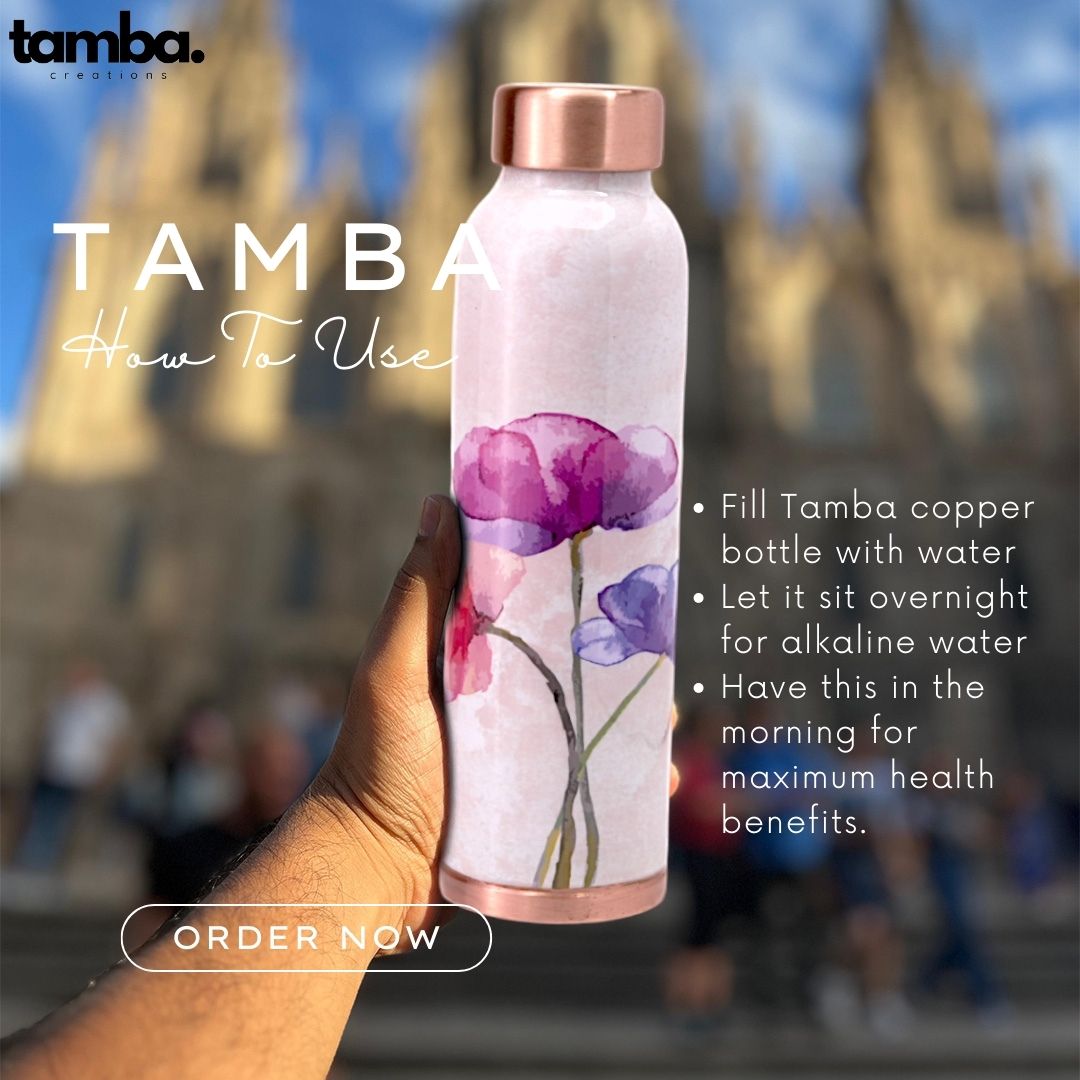 Trio Floral Design Pure Copper Water Bottle – 900ml | Tamba Creations