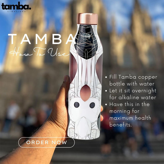 🔷 Premium Copper Bottle – Geometric Print Design (1 Litre, Leak-Proof)
