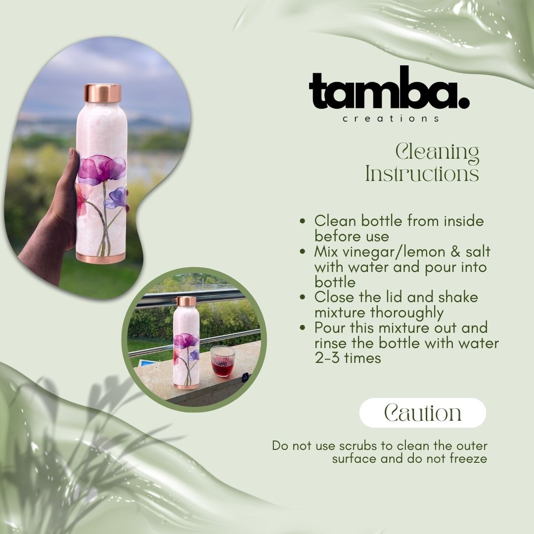 Trio Floral Design Pure Copper Water Bottle – 900ml | Tamba Creations