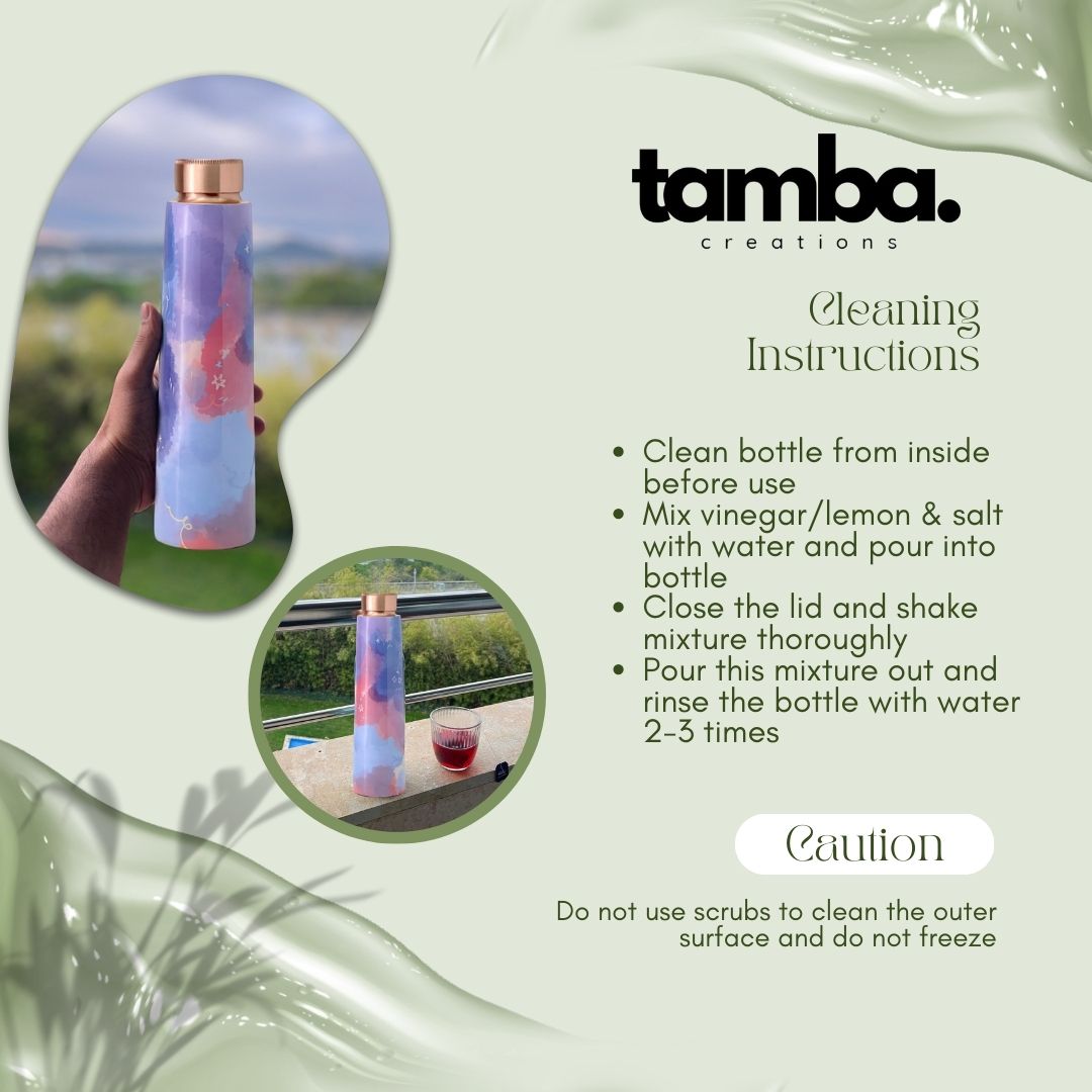 Abstract Watercolor Pattern Pure Copper Water Bottle – 850ml | Tamba Creations