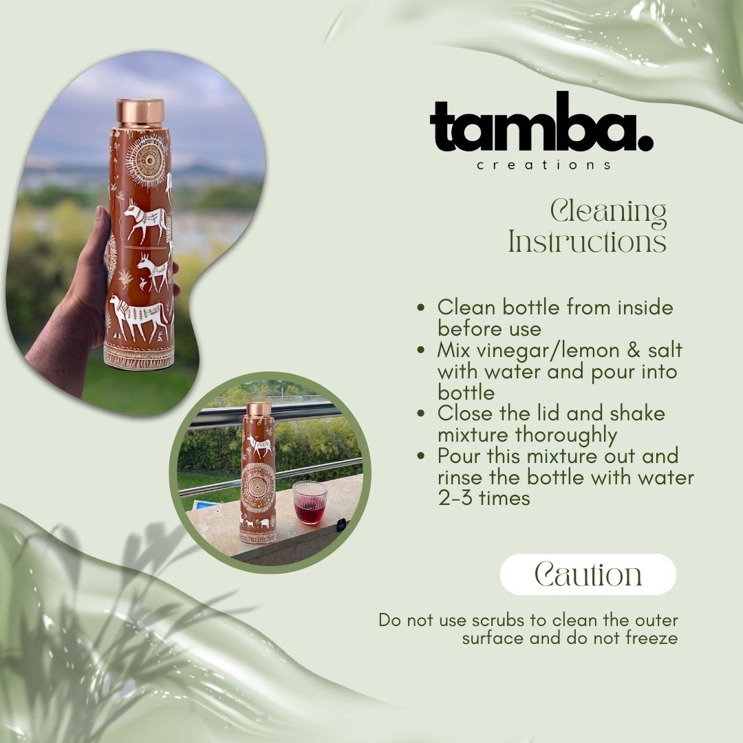 Mandala Traditional Design Pure Copper Water Bottle – 850ml | Tamba Creation