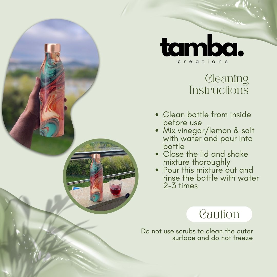 🎨 Swirl Marble Design – Premium Pure Copper Water Bottle (1 Litre, Leak-Proof)