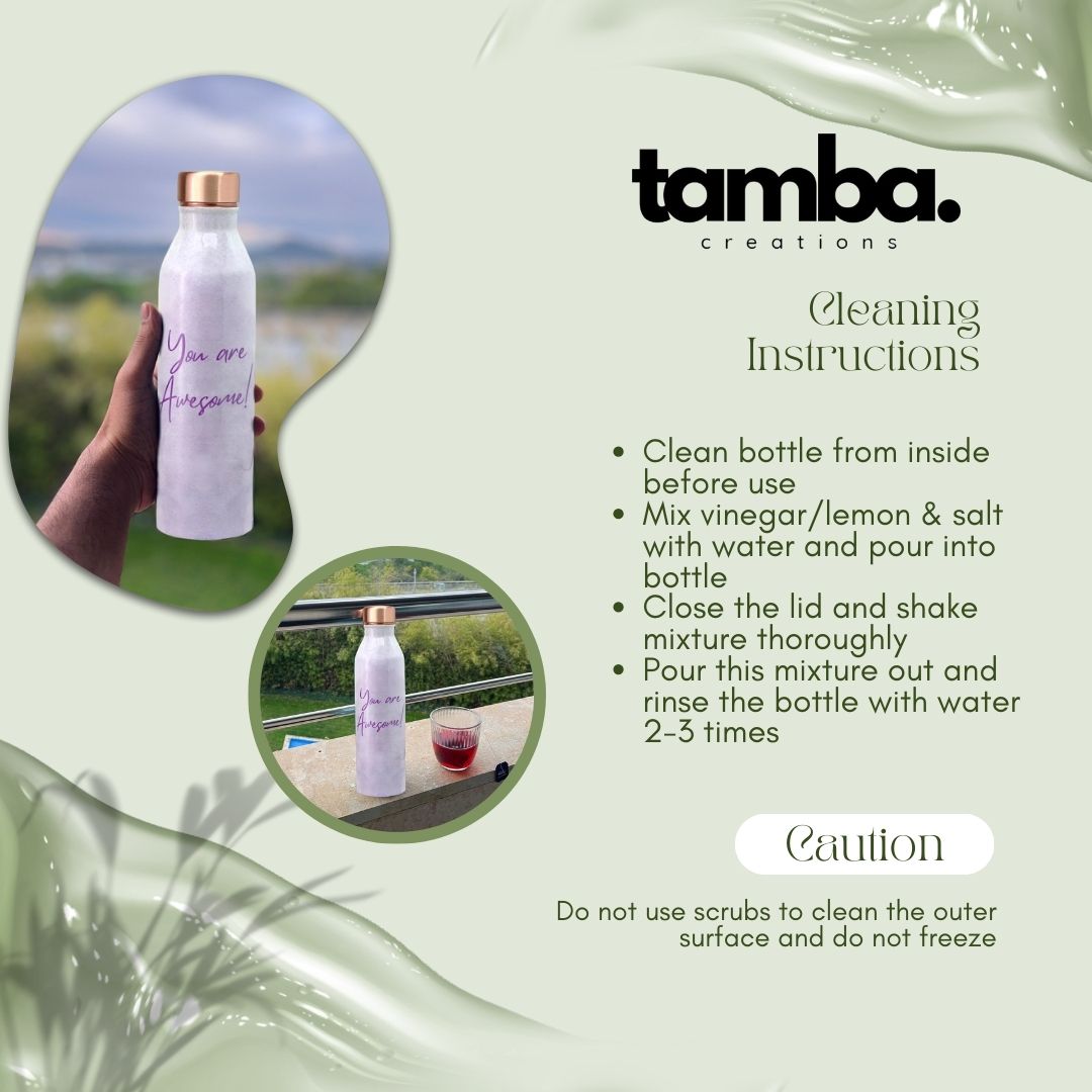 “You Are Awesome” Design Pure Copper Water Bottle – 1 Litre | Purple Variants | Tamba Creations