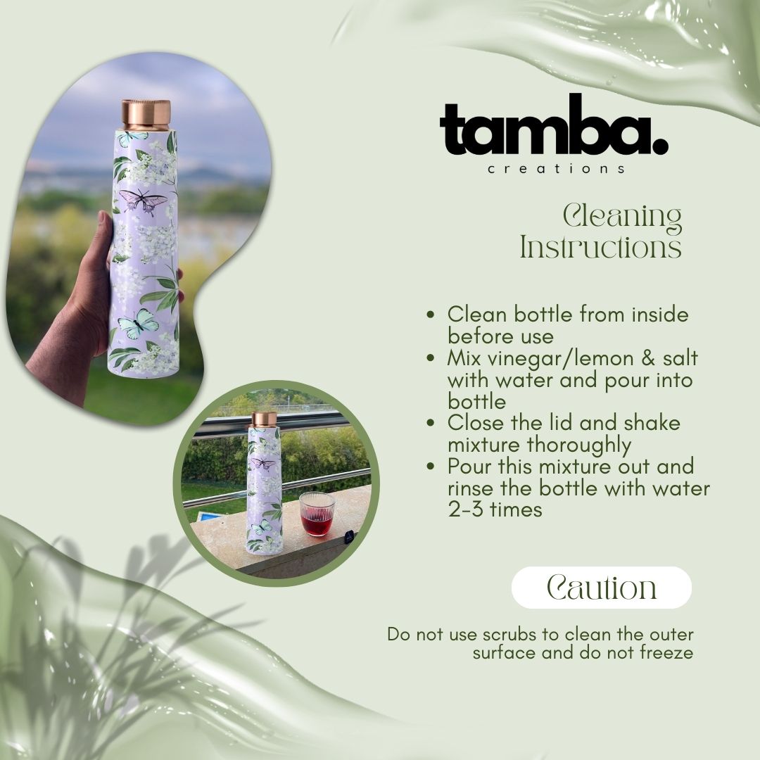 Majestic Floral Design Pure Copper Water Bottle – 850ml | Tamba Creations