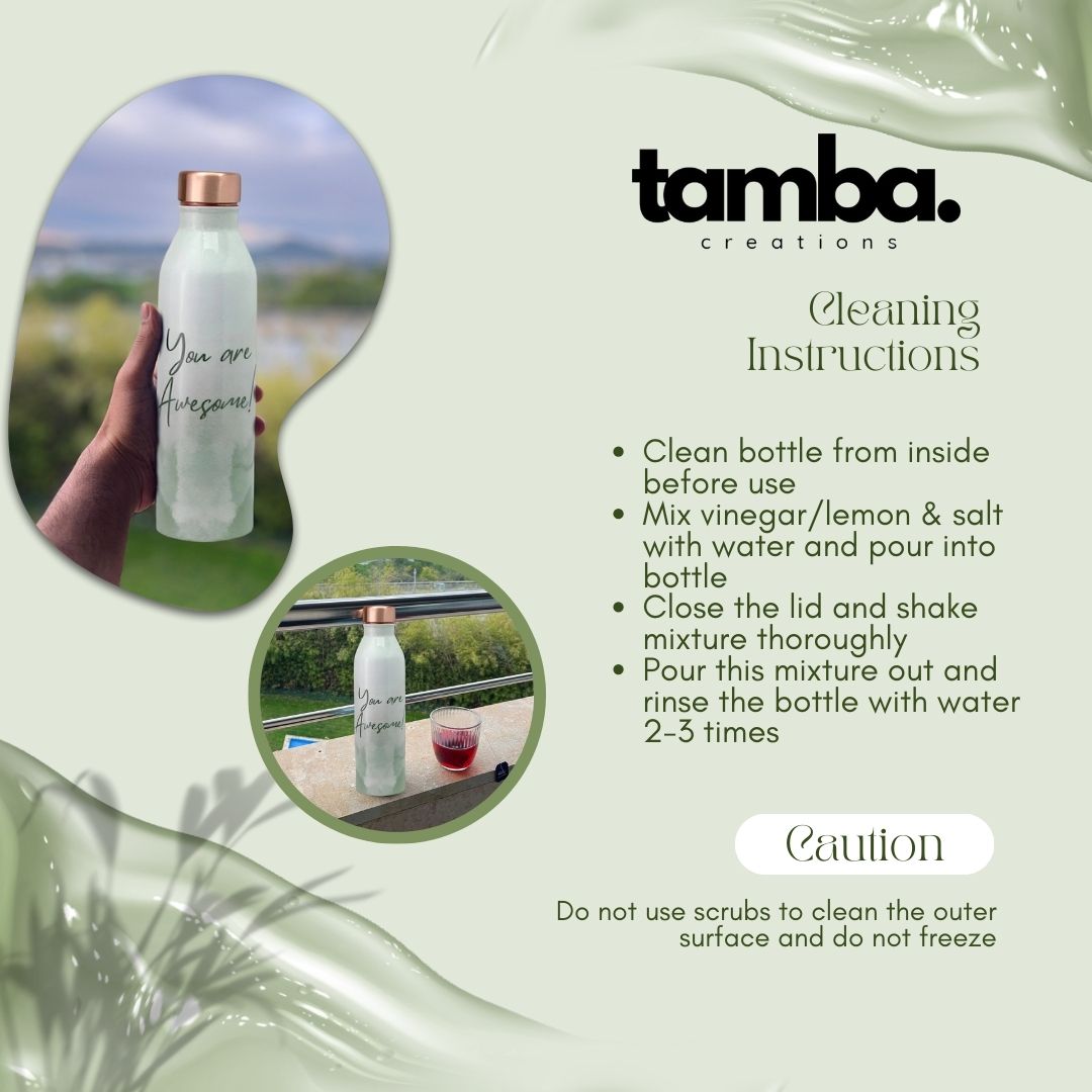 “You Are Awesome” Design Pure Copper Water Bottle – 1 Litre | Green Variants | Tamba Creations