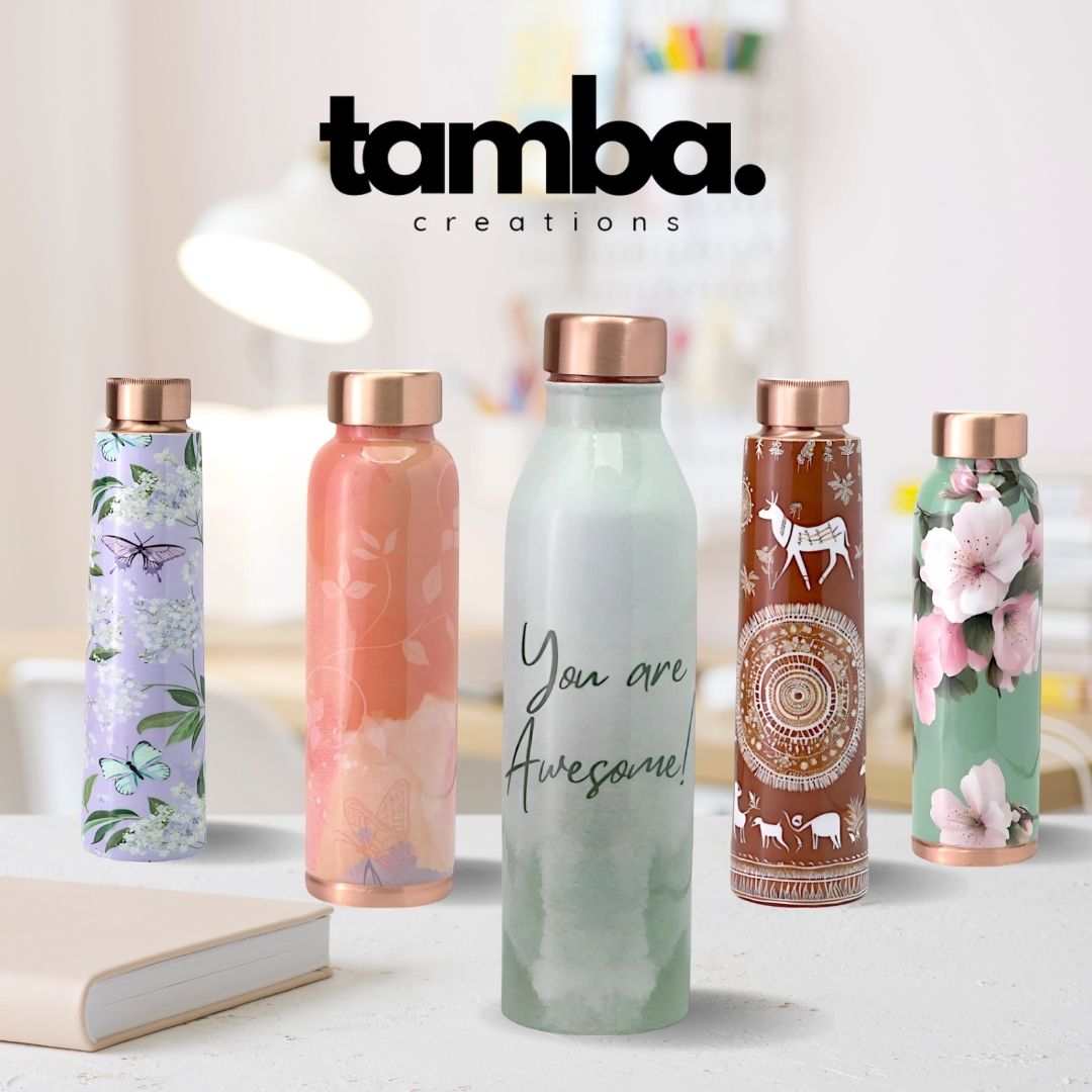 “You Are Awesome” Design Pure Copper Water Bottle – 1 Litre | Green Variants | Tamba Creations