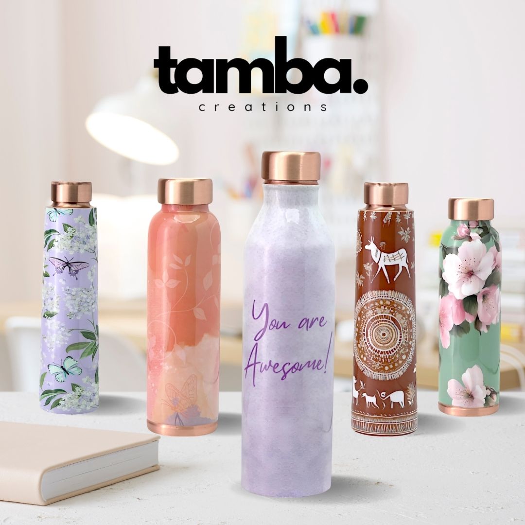 “You Are Awesome” Design Pure Copper Water Bottle – 1 Litre | Purple Variants | Tamba Creations