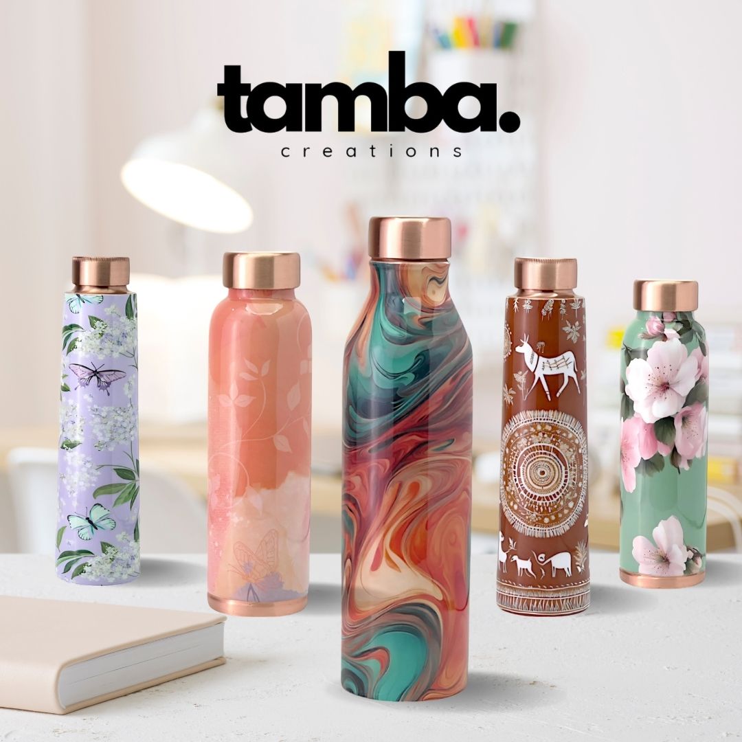 🎨 Swirl Marble Design – Premium Pure Copper Water Bottle (1 Litre, Leak-Proof)