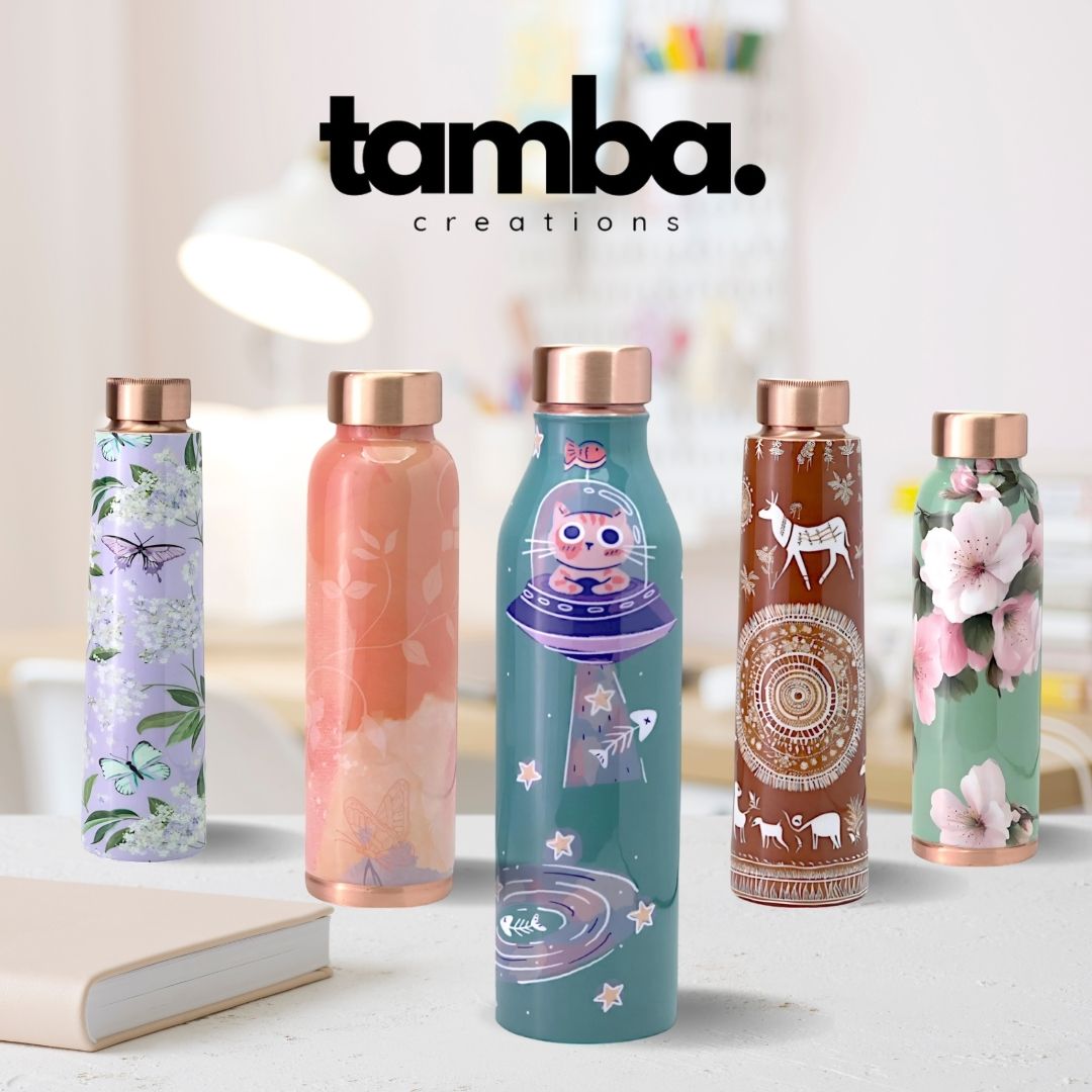 🚀 Space Cat Design – Pure Copper Water Bottle (1 Litre, Leak-Proof)