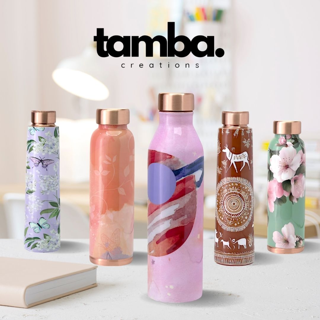 🌌 Abstract Saturn Design – Pure Copper Water Bottle (1 Litre, Leak-Proof)