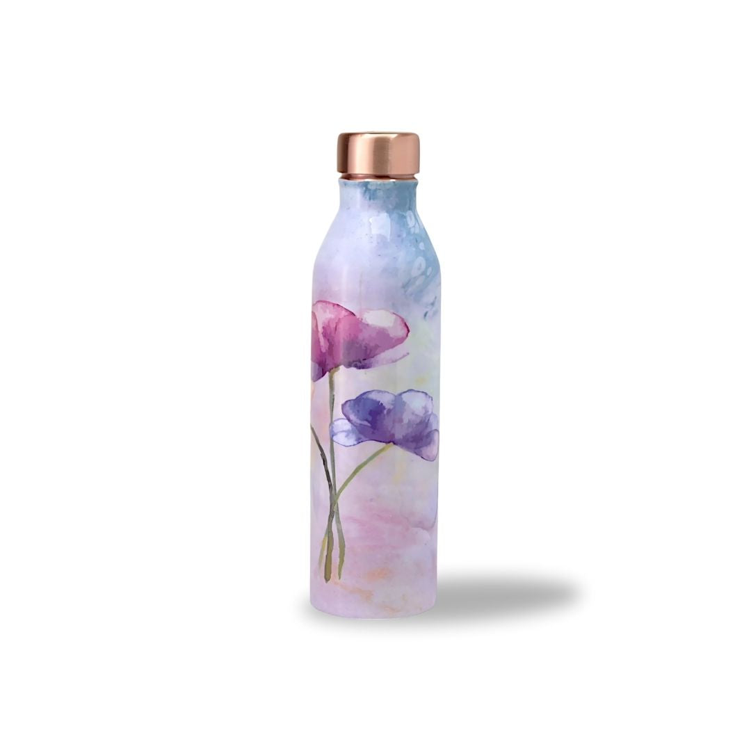 🌸 Handcrafted Floral Copper Bottle – Elegant Design (1 Litre)