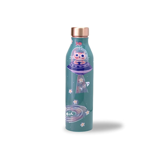 🚀 Space Cat Design – Pure Copper Water Bottle (1 Litre, Leak-Proof)